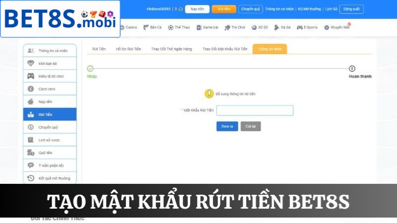 tạo mật khẩu Rút tiền Bet8s